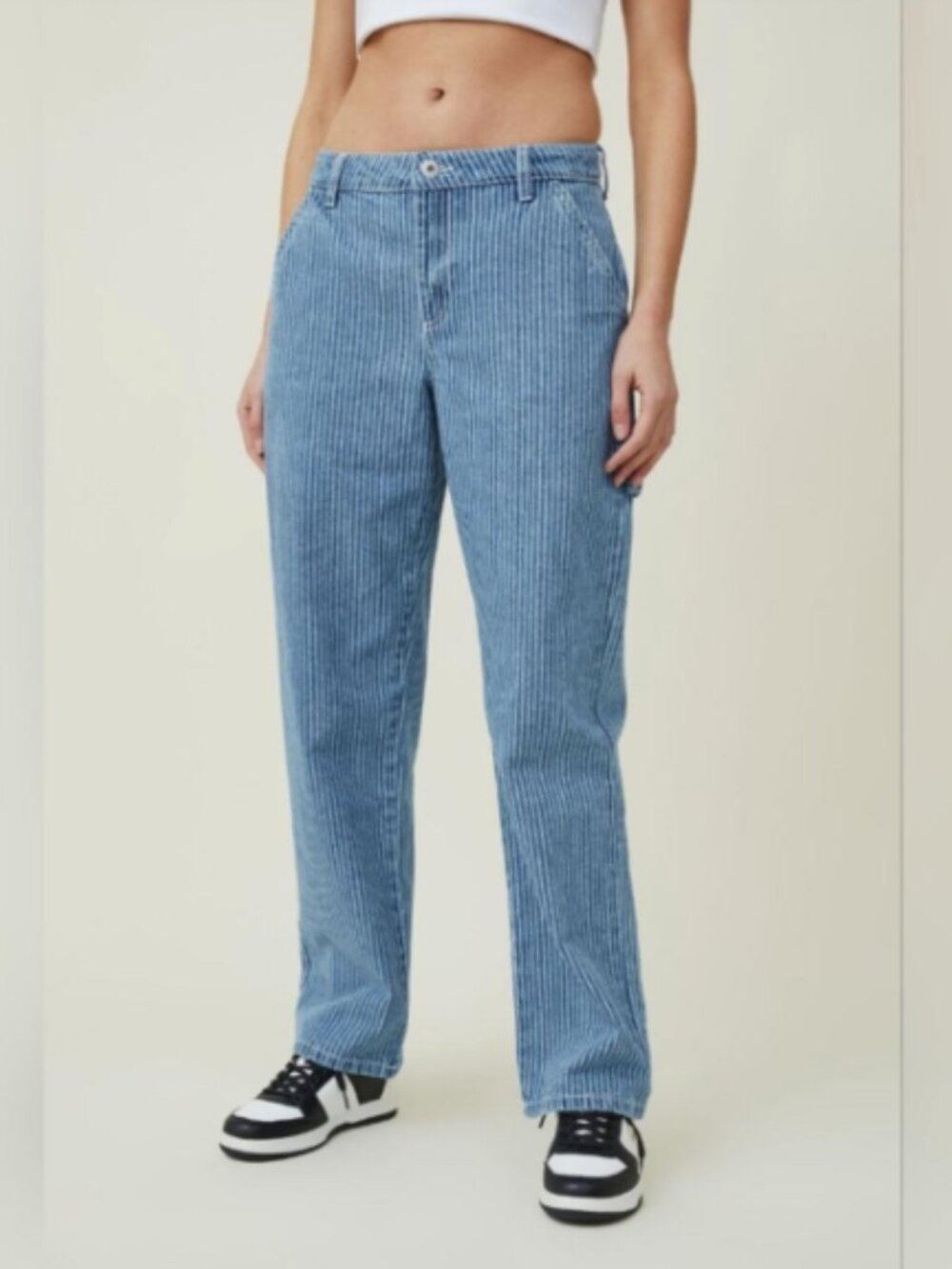 Cotton On Women's Blue White Striped Carpenter Jeans